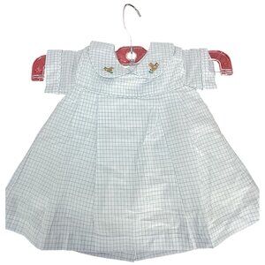 The Oaks Apparel 6M White & Blue Checked Dress With Bottoms & Bunny Embroidery